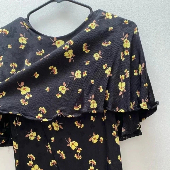 Zara - Black Yellow Flower Batwing Mini Dress - Picture 7 of 8